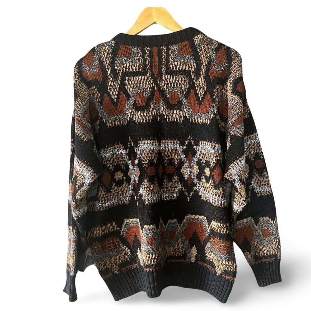 Bellissimo vintage wool blend Geometric  Sweater - Black and Brown Unisex - Picture 3 of 6